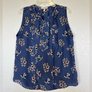Rebecca Taylor Blue Silk Floral Sleeveless Blouse Ruffle size 6
